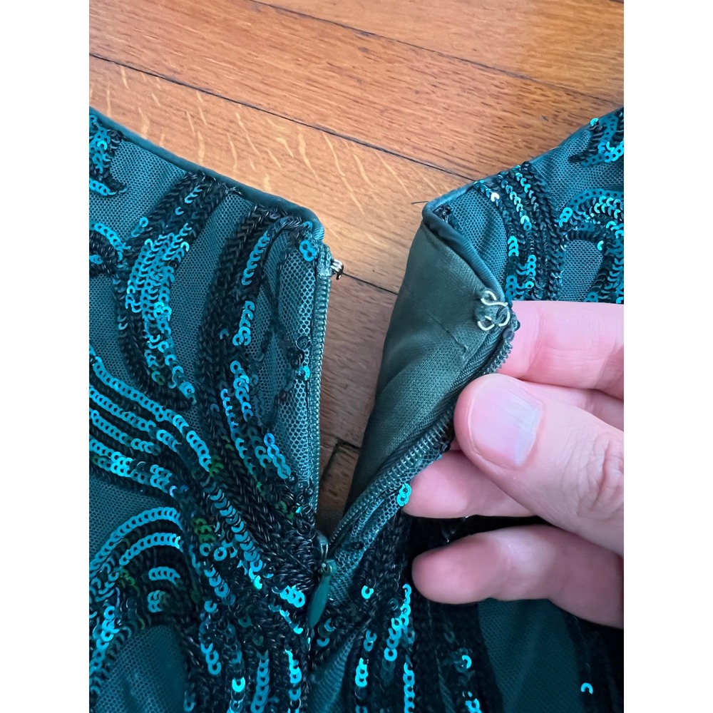 Jovani Emerald Green Sequin Feather Trim Mermaid Evening Gown Dress 6 - Picture 10 of 10